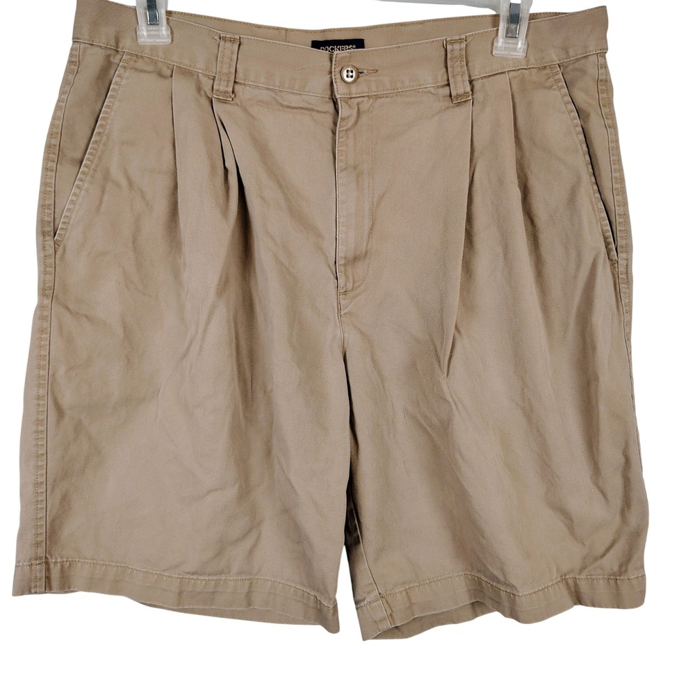 Dockers Mens SZ 36 Pleated Chino Khaki Shorts Tan Cotton Dadcore Preppy Classic